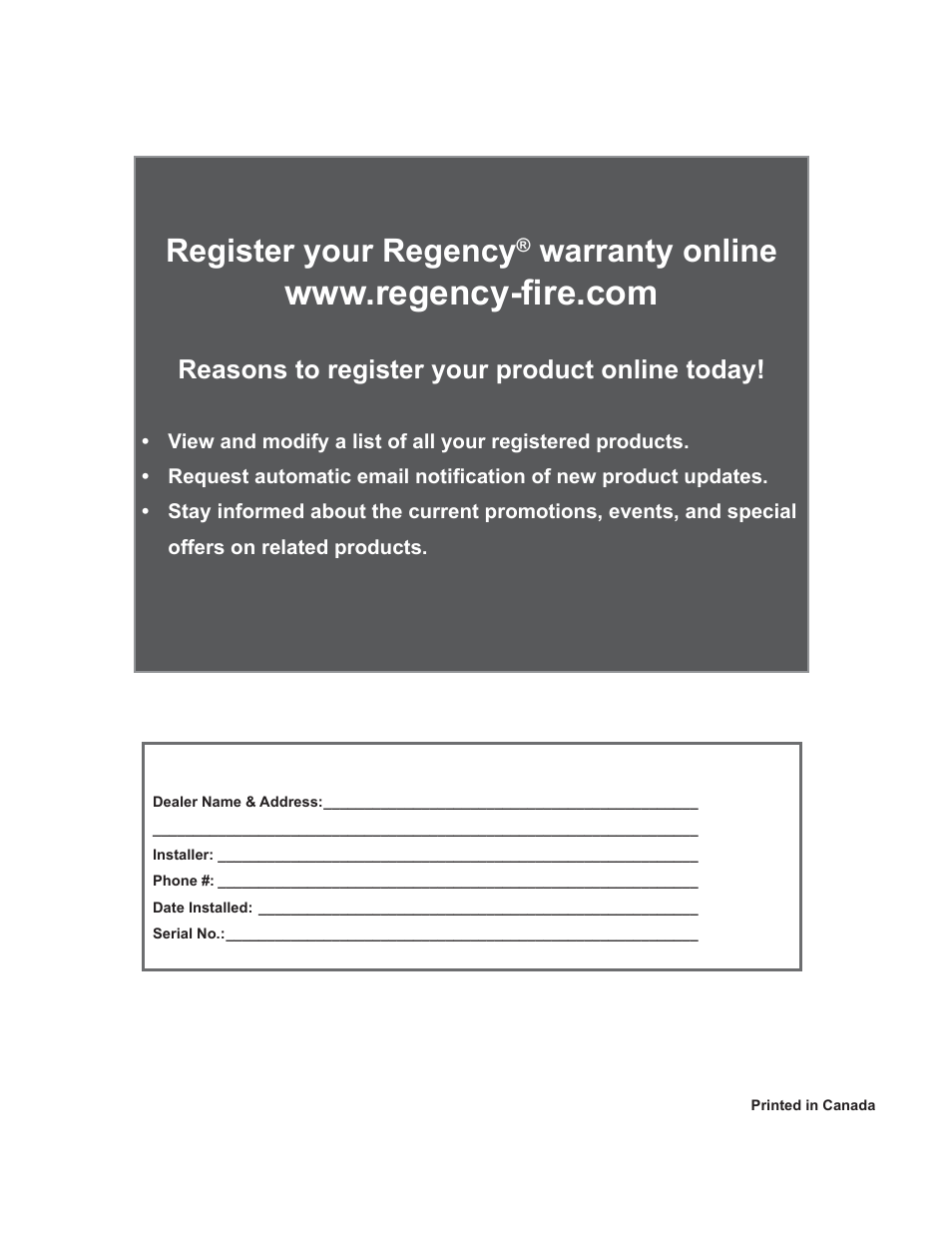 Register your regency, Warranty online, Reasons to register your product online today | Regency Bellavista B41XTE Large Gas Fireplace User Manual | Page 64 / 64