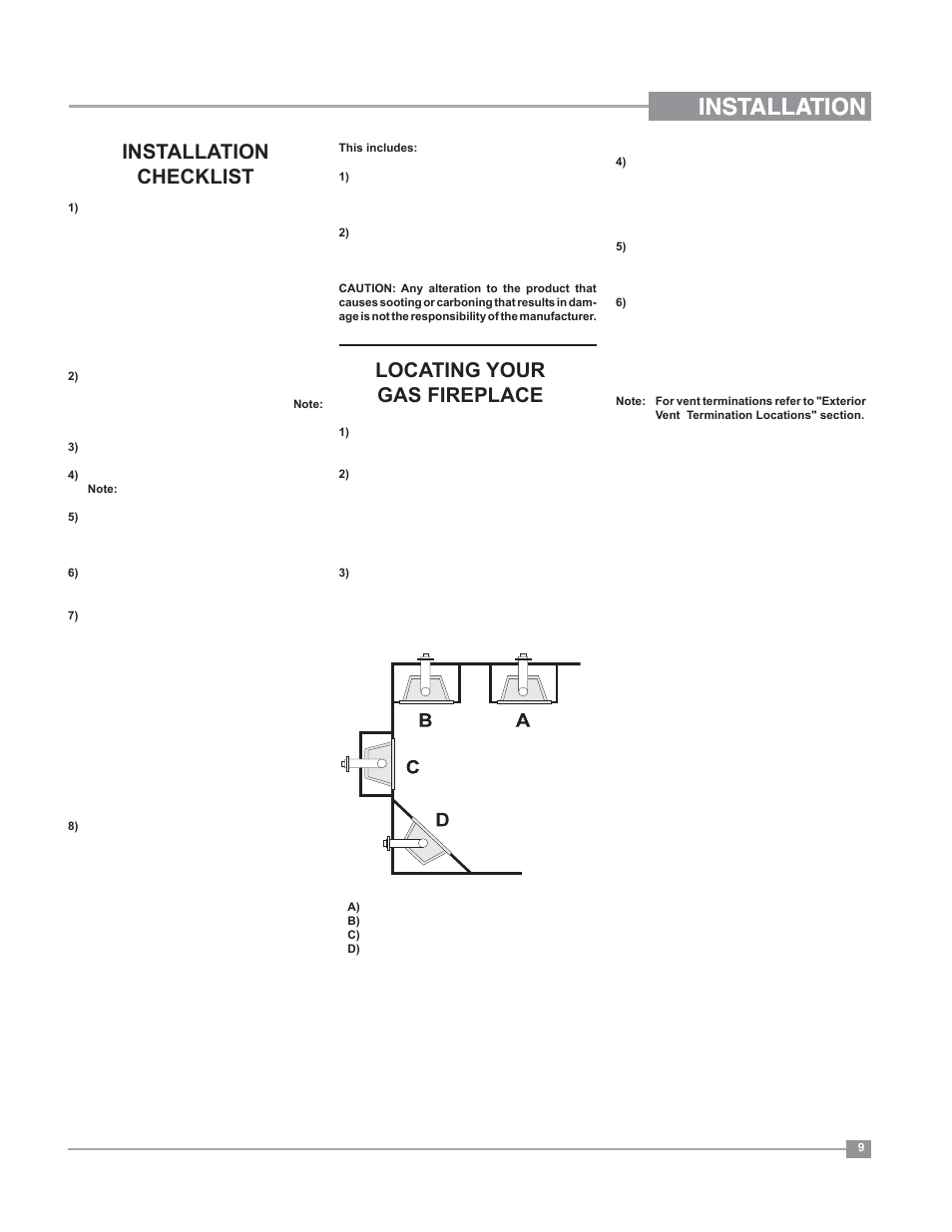 Installation, Locating your gas fireplace, Installation checklist | Regency Bellavista B41XTE Large Gas Fireplace User Manual | Page 9 / 64