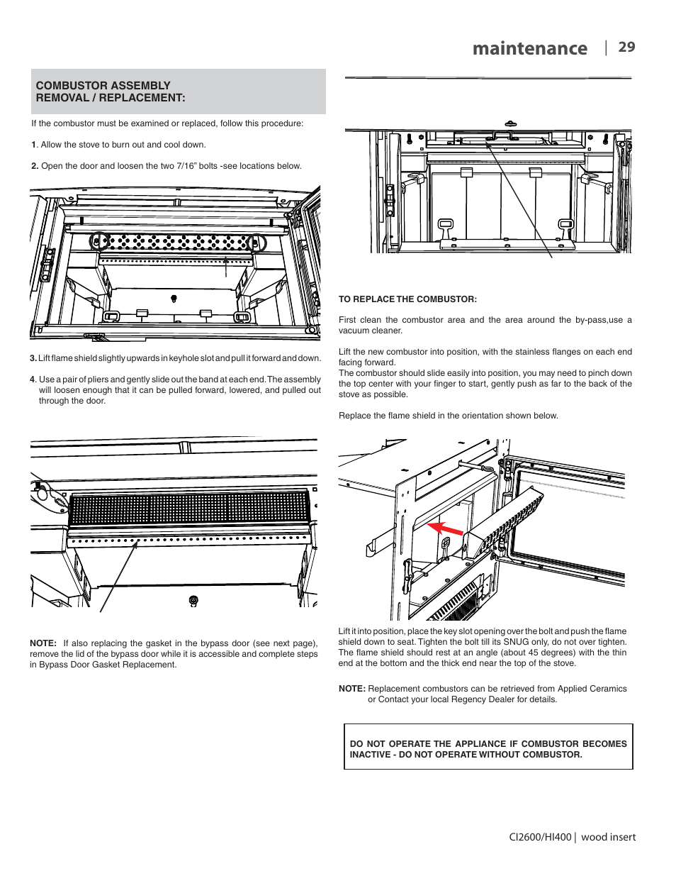 Maintenance | Regency CI2600 Large Wood Insert User Manual | Page 29 / 40