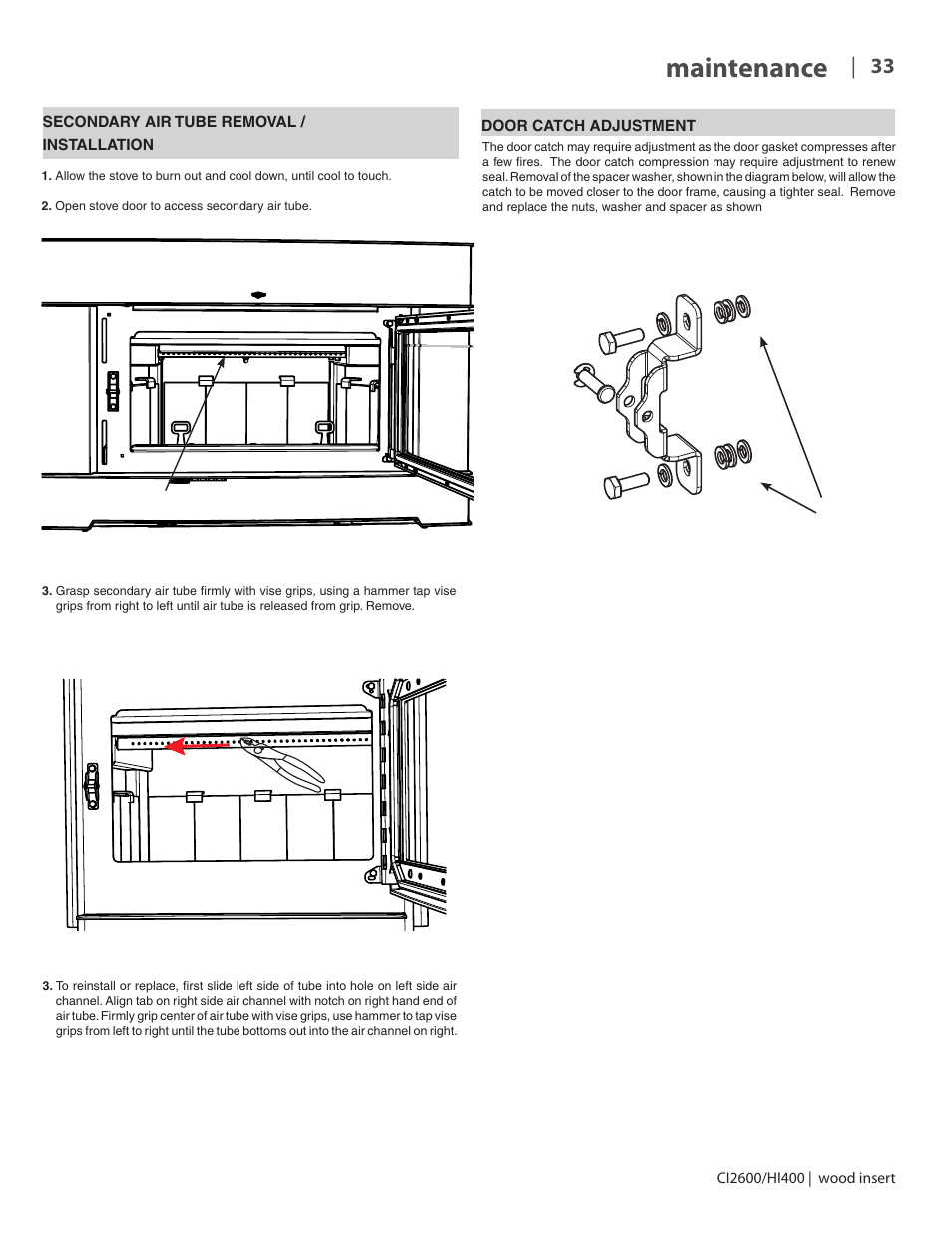 Maintenance | Regency CI2600 Large Wood Insert User Manual | Page 33 / 40