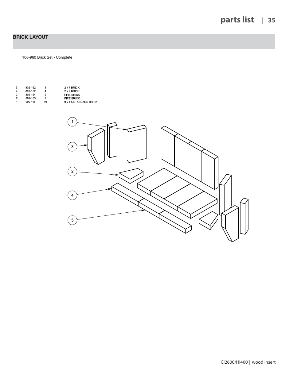 Parts list | Regency CI2600 Large Wood Insert User Manual | Page 35 / 40