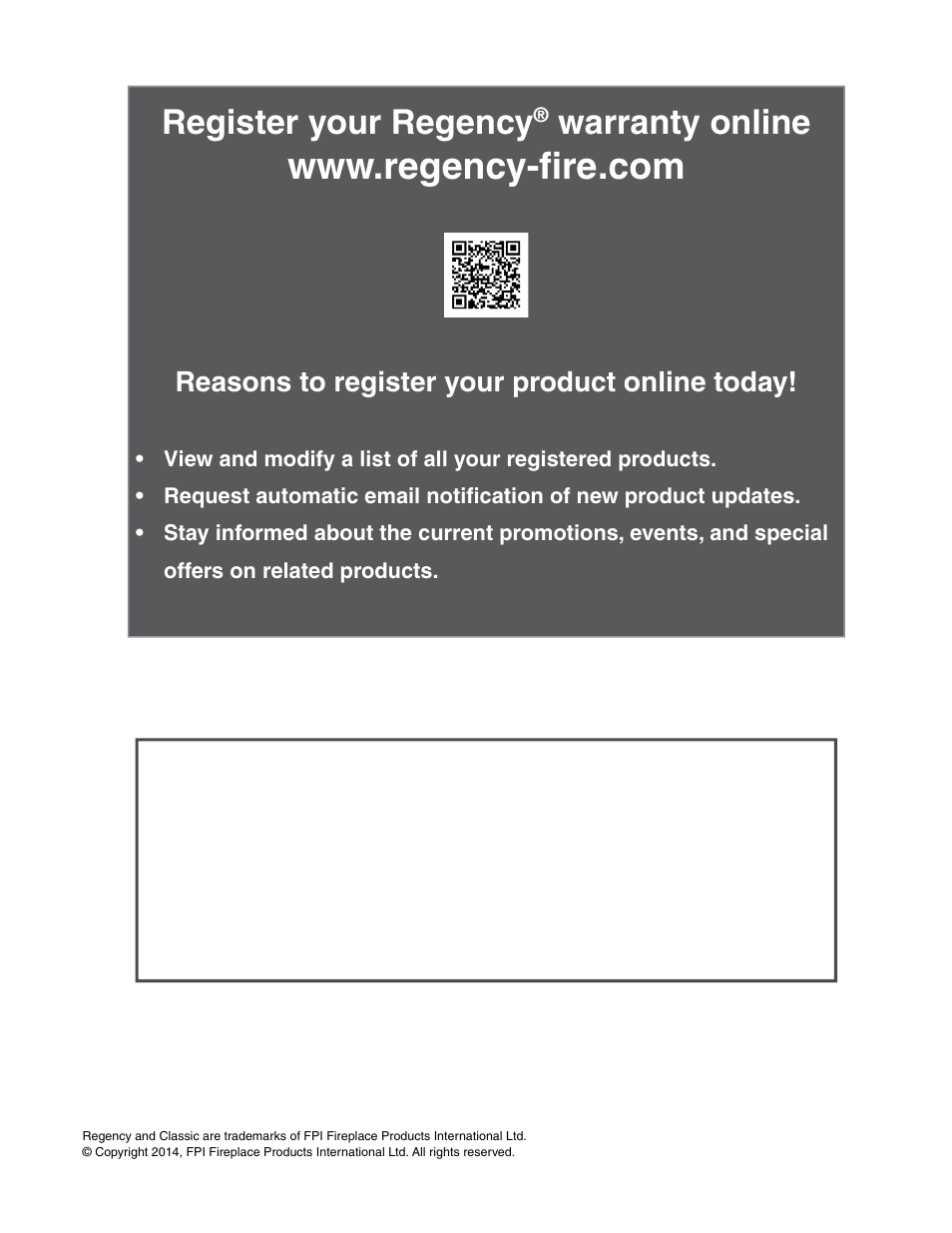 Register your regency, Warranty online, Reasons to register your product online today | Regency CI2600 Large Wood Insert User Manual | Page 40 / 40