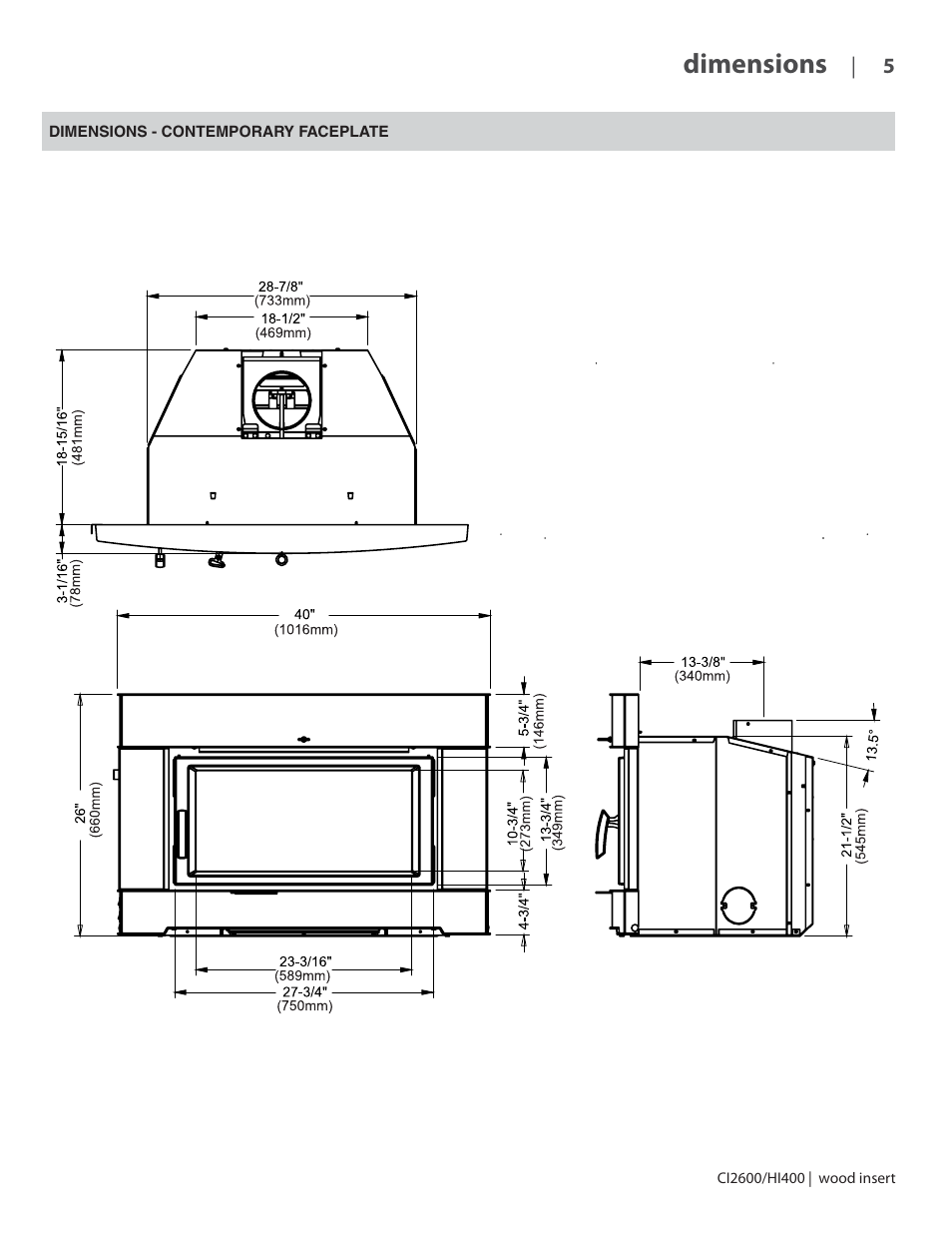 Dimensions | Regency CI2600 Large Wood Insert User Manual | Page 5 / 40