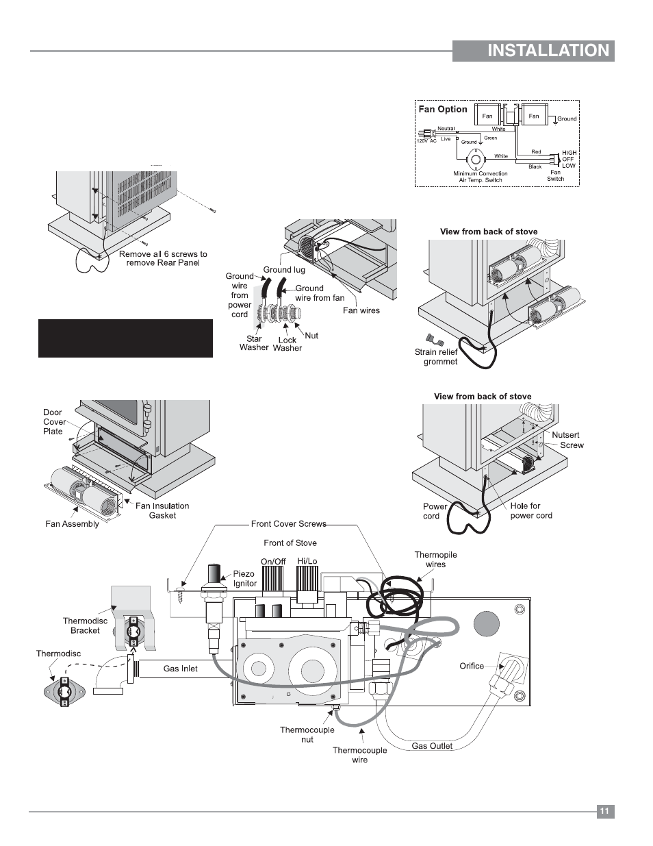 Installation, Optional fan installation | Regency Classic C34 Small Gas Stove User Manual | Page 11 / 44
