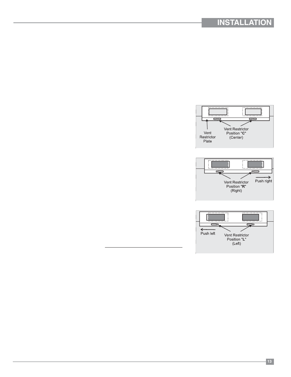Installation, Installation precautions, Safety precautions for the installer | Venting introduction, Vent restrictor position | Regency Classic C34 Small Gas Stove User Manual | Page 13 / 44