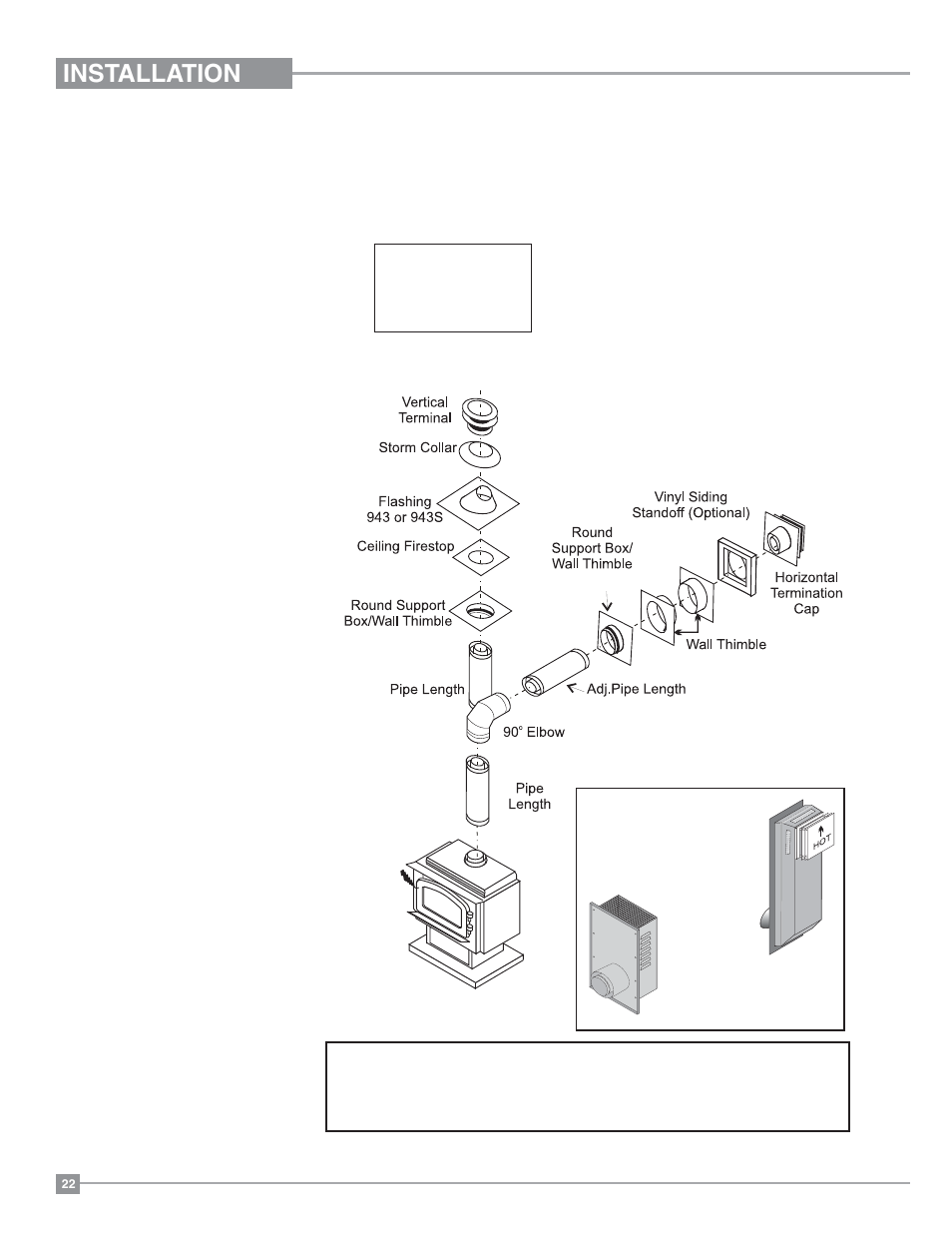 Installation, Dura-vent termination kit | Regency Classic C34 Small Gas Stove User Manual | Page 22 / 44