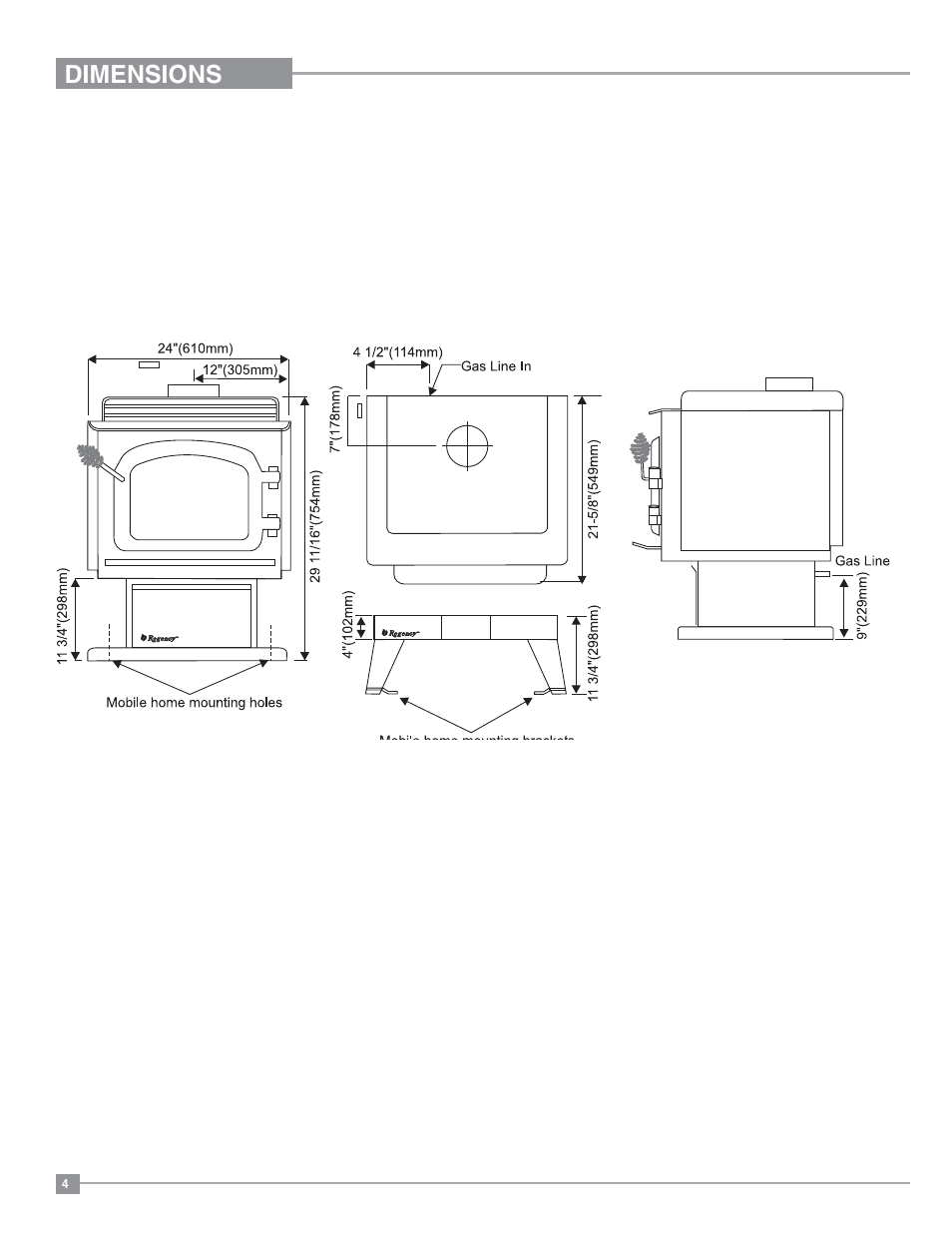 Dimensions | Regency Classic C34 Small Gas Stove User Manual | Page 4 / 44