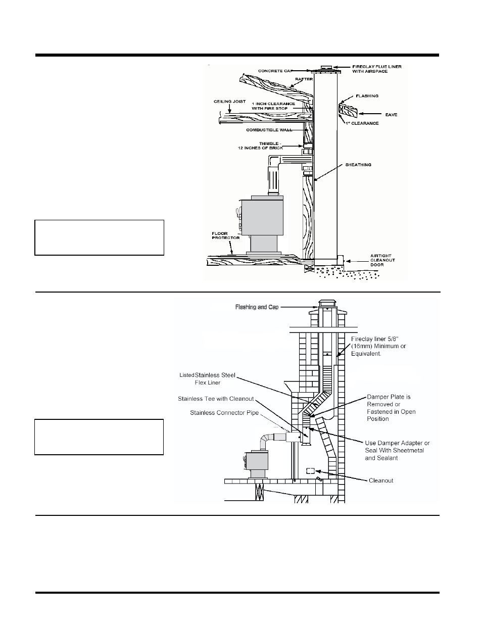 Installation, Factory built chimney, Masonry chimney | Masonry fireplace | Regency Classic F1100 Small Wood Stove User Manual | Page 12 / 28