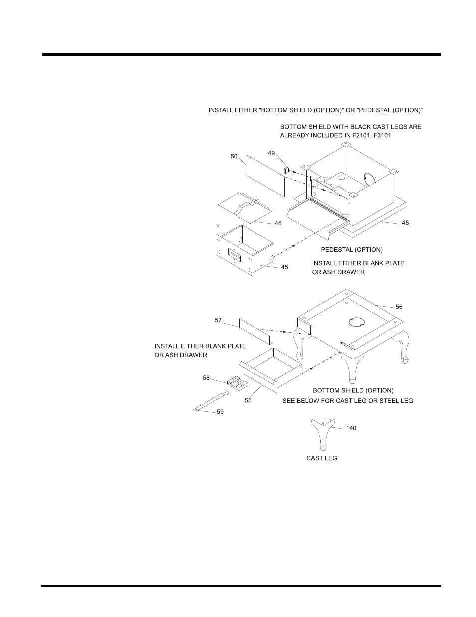 Parts list, Pedestal, bottom shield & leg options | Regency Classic F1100 Small Wood Stove User Manual | Page 23 / 28