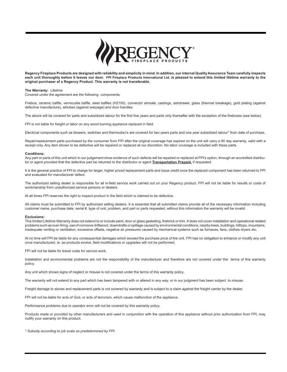 Warranty | Regency Classic F1100 Small Wood Stove User Manual | Page 27 / 28