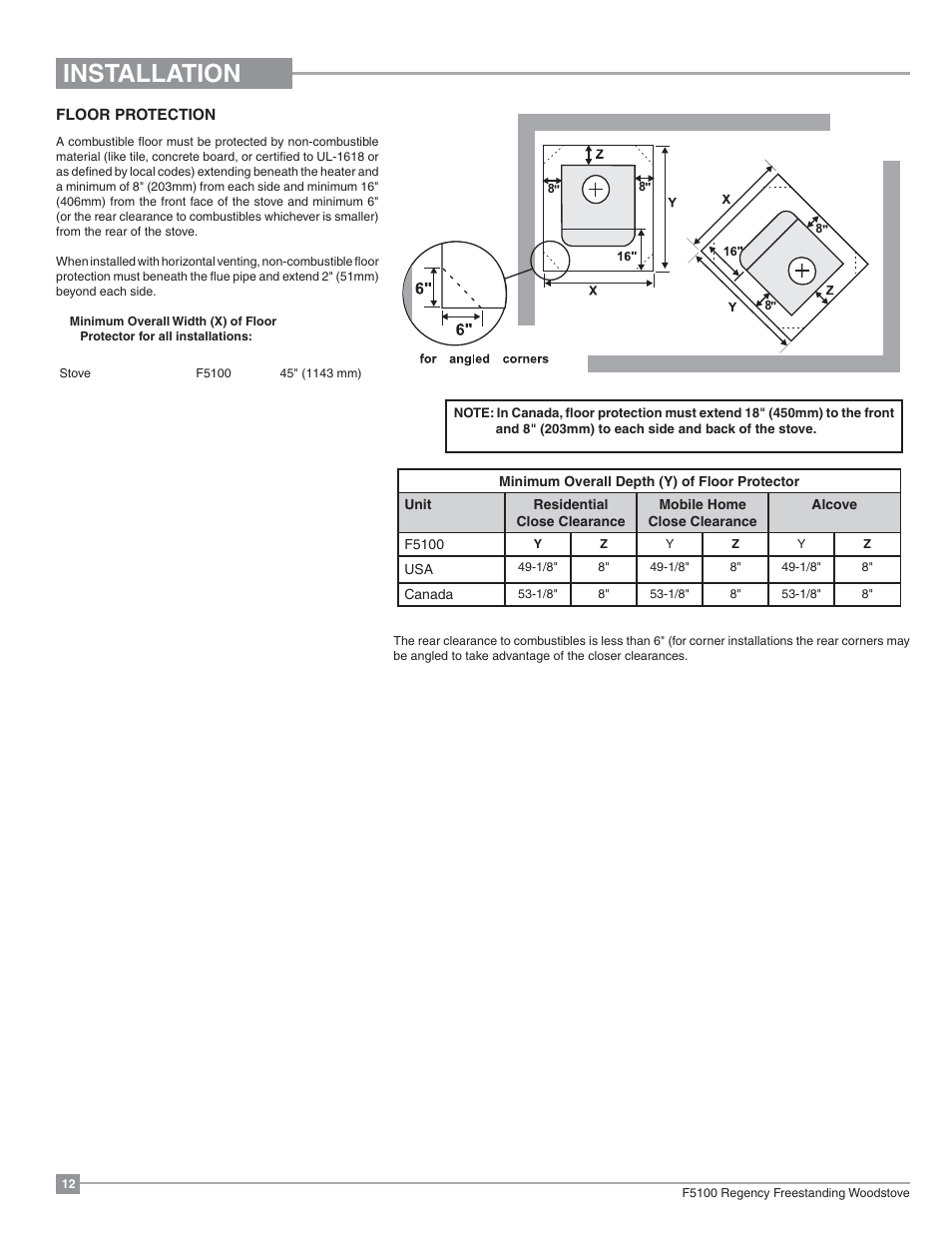 Installation | Regency Classic F5100 Extra Large Wood Stove User Manual | Page 12 / 36