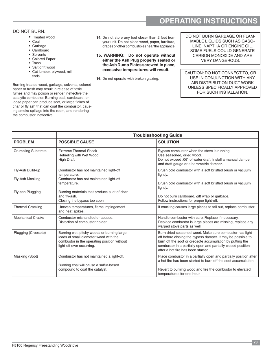 Installation operating instructions | Regency Classic F5100 Extra Large Wood Stove User Manual | Page 23 / 36