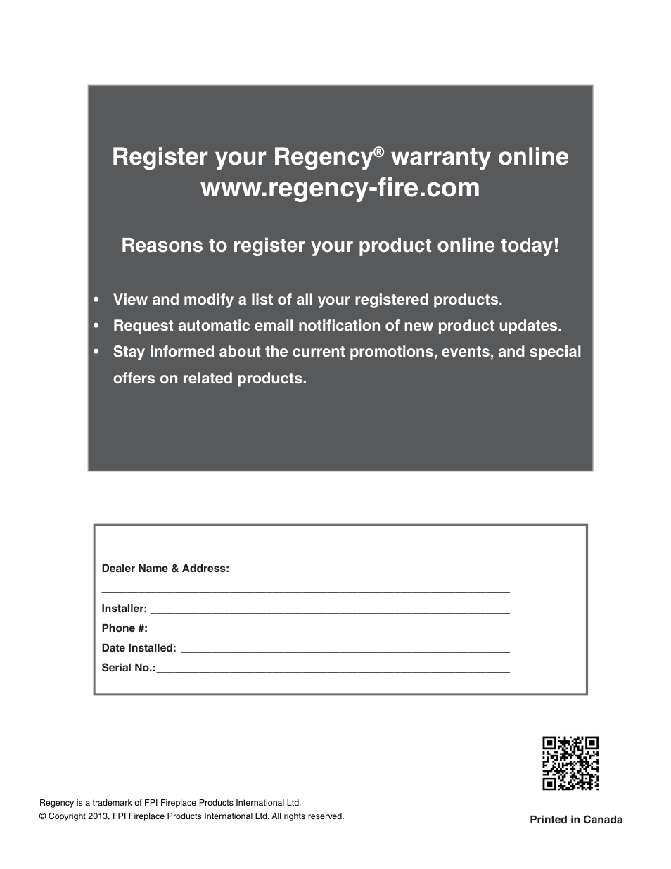 Register your regency, Warranty online, Reasons to register your product online today | Regency Classic F5100 Extra Large Wood Stove User Manual | Page 36 / 36