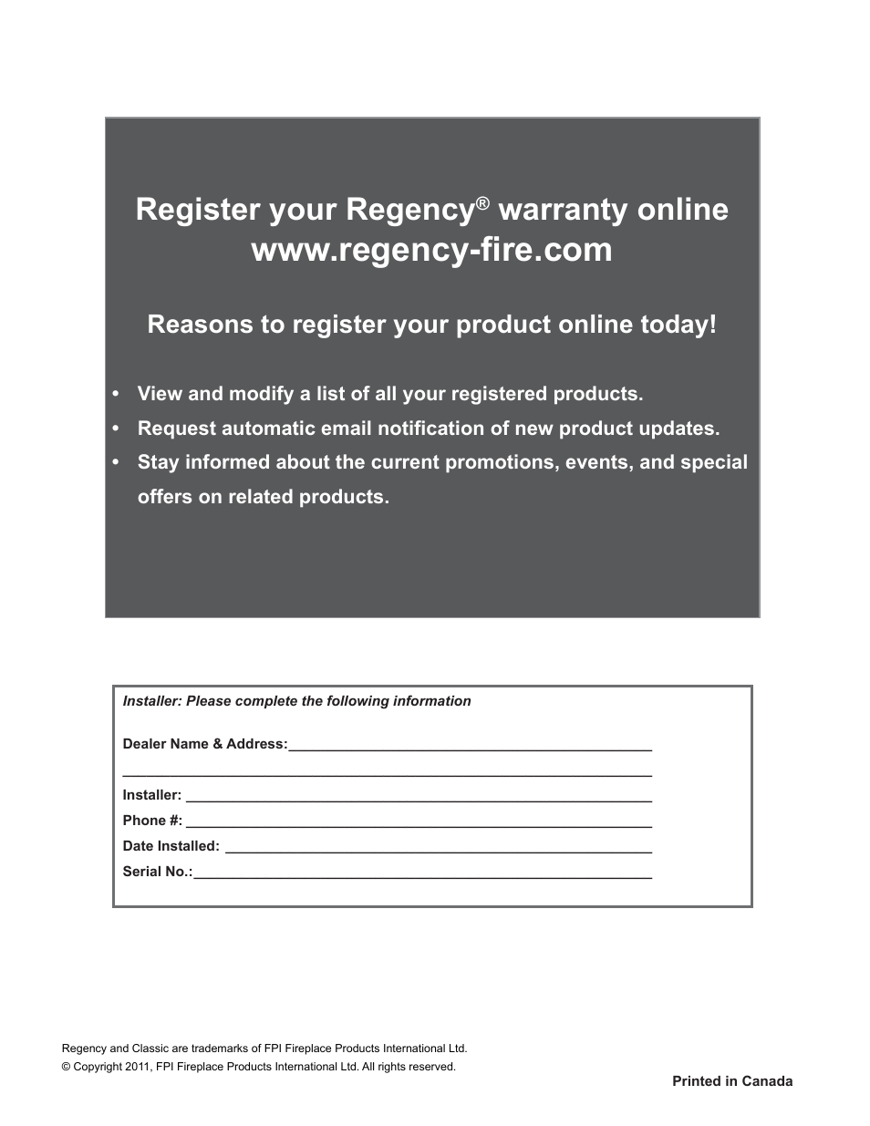 Register your regency, Warranty online, Reasons to register your product online today | Regency Classic I3100 Large Wood Insert User Manual | Page 24 / 24