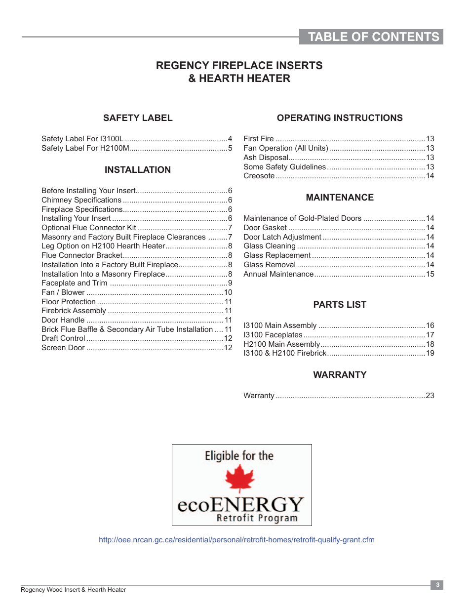Regency Classic I3100 Large Wood Insert User Manual | Page 3 / 24