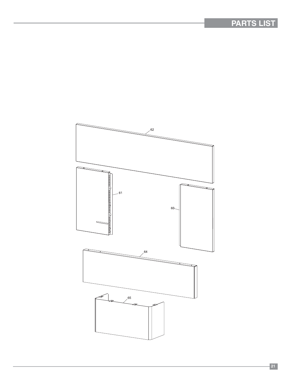 Parts list, Faceplates | Regency Classic I1200 Small Wood Insert User Manual | Page 21 / 24