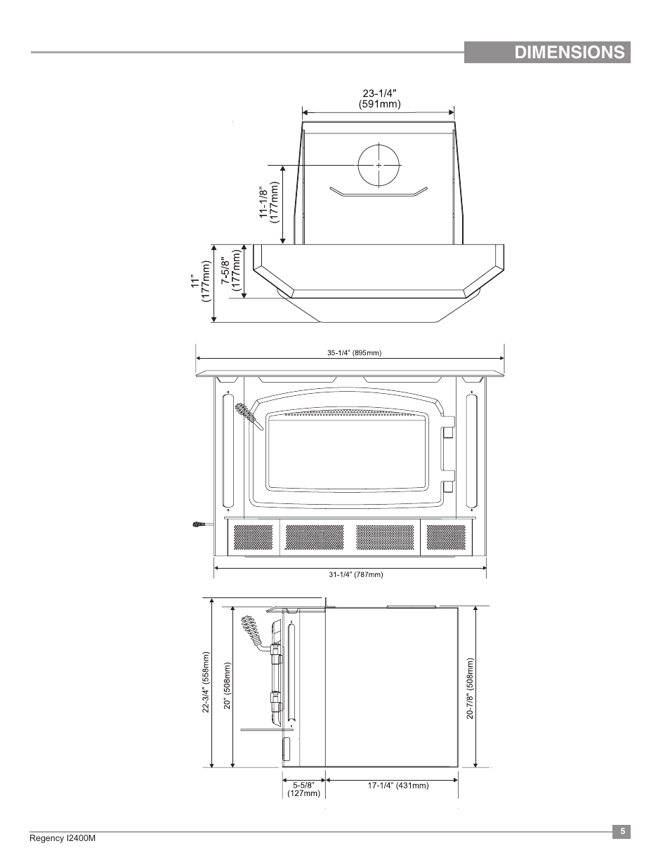 Dimensions | Regency Classic I2400 Medium Wood Insert User Manual | Page 5 / 20