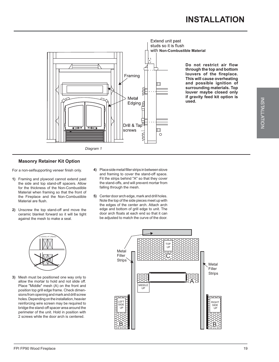 Installation, Ac b b | Regency Excalibur EX90 Large Wood Fireplace (Canadian Edition) User Manual | Page 19 / 40