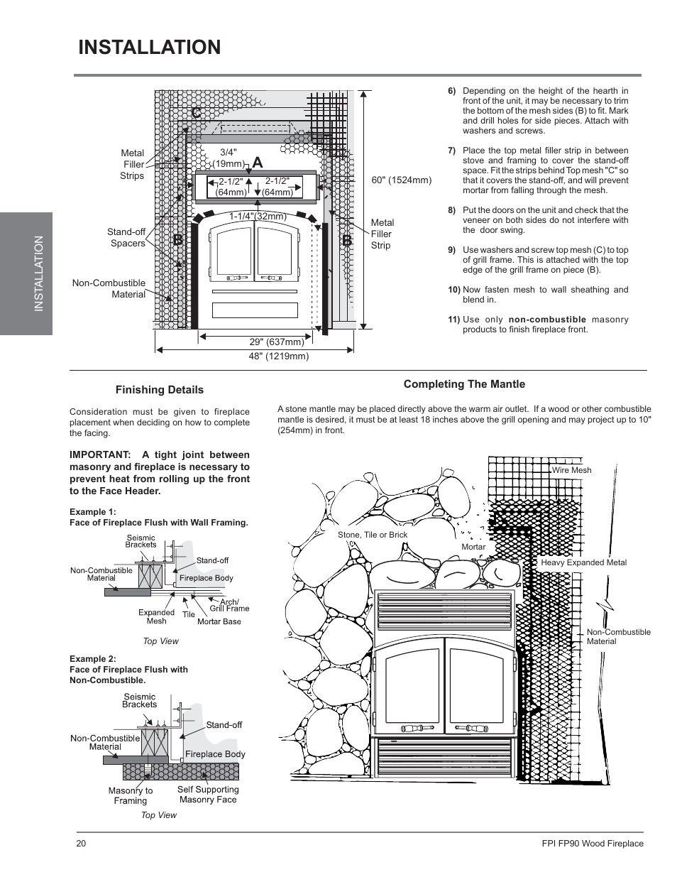 Installation, Ca b b | Regency Excalibur EX90 Large Wood Fireplace (Canadian Edition) User Manual | Page 20 / 40