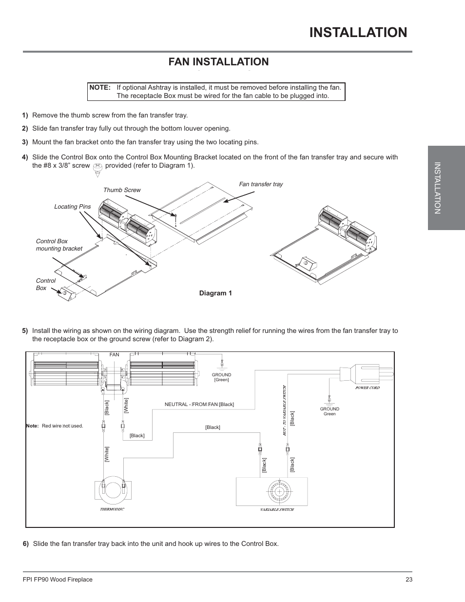 Fp90, Installation, Fan installation | Regency Excalibur EX90 Large Wood Fireplace (Canadian Edition) User Manual | Page 23 / 40