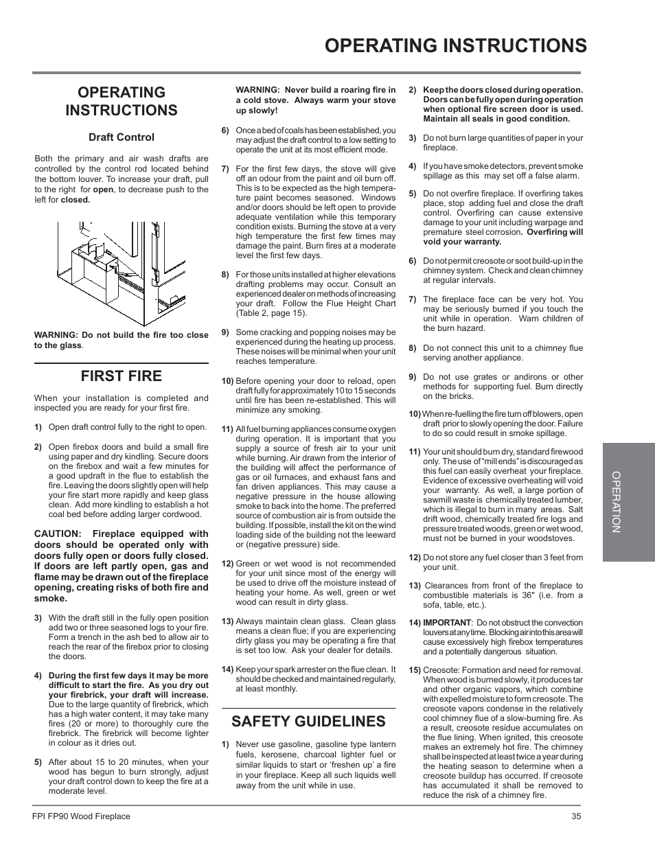 Operating instructions, First fire, Safety guidelines | Regency Excalibur EX90 Large Wood Fireplace (Canadian Edition) User Manual | Page 35 / 40