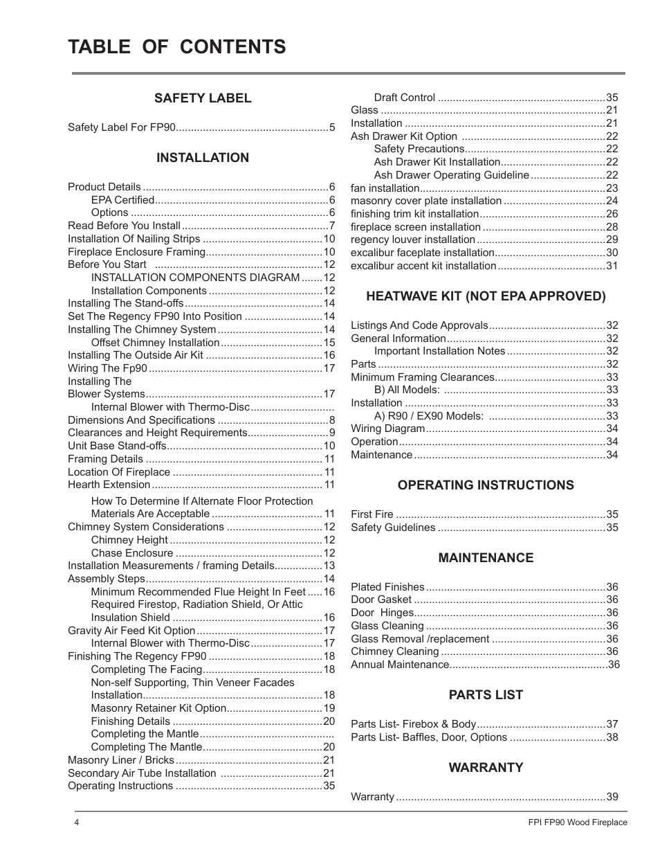 Regency Excalibur EX90 Large Wood Fireplace (Canadian Edition) User Manual | Page 4 / 40