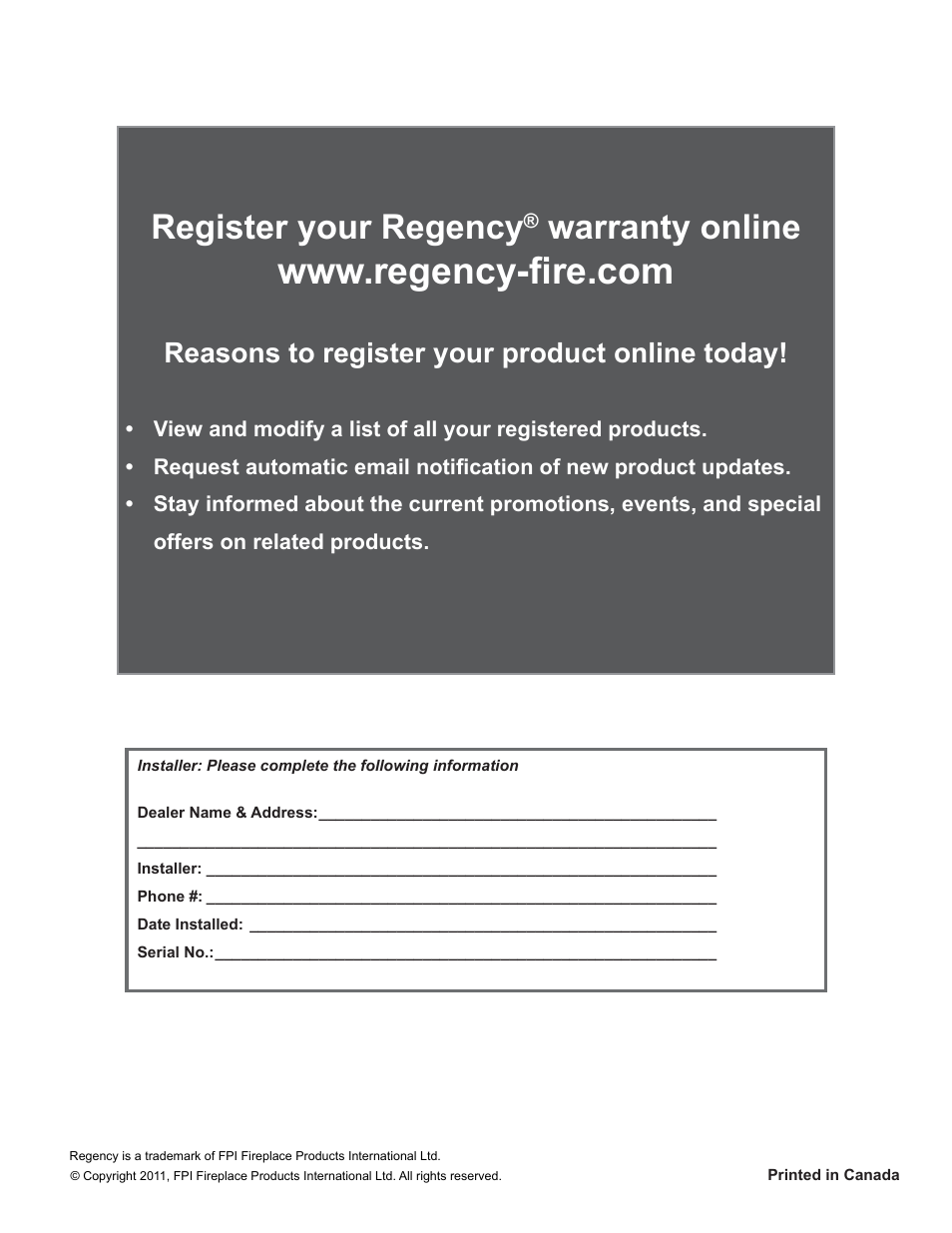 Register your regency, Warranty online, Reasons to register your product online today | Regency Excalibur EX90 Large Wood Fireplace (Canadian Edition) User Manual | Page 40 / 40