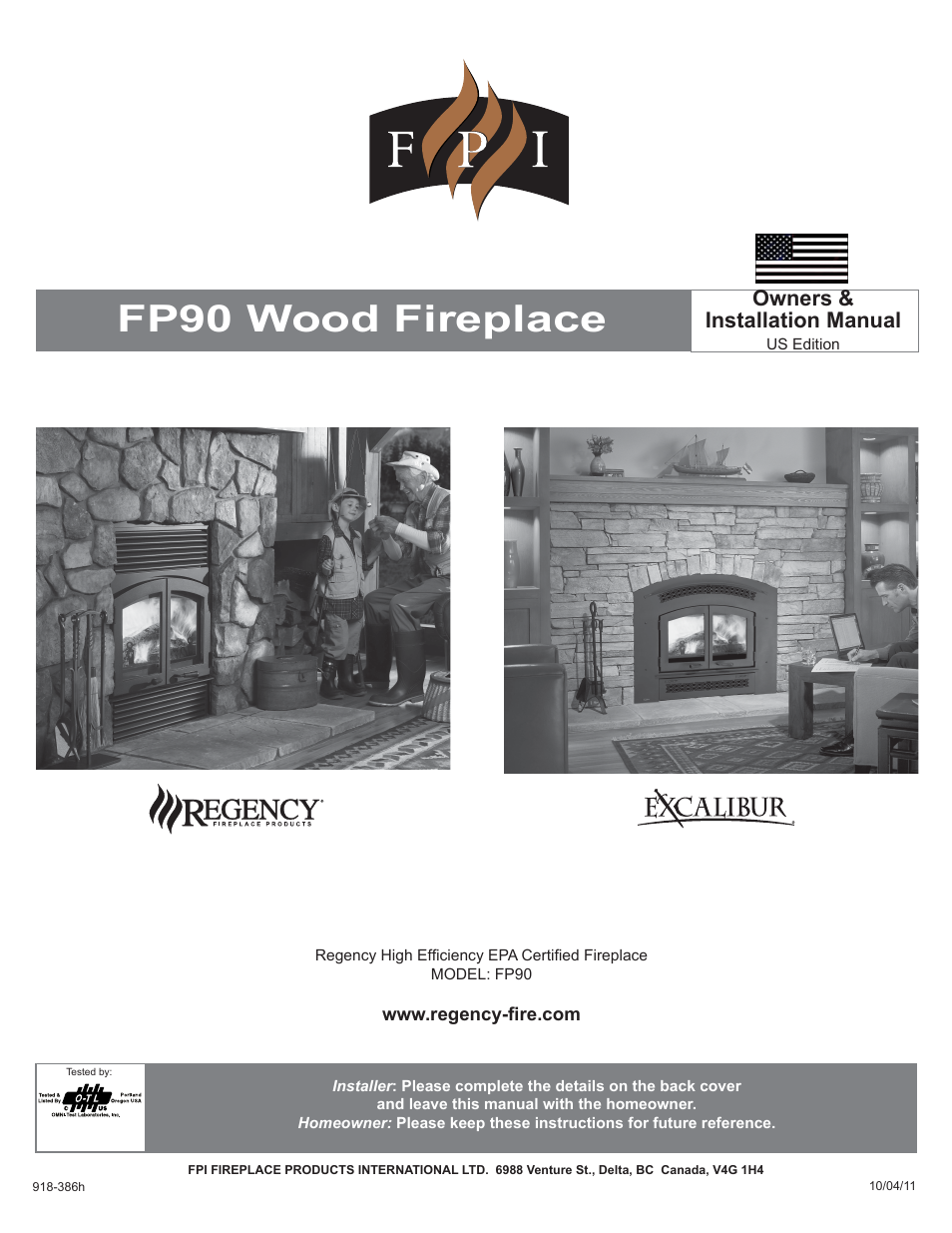 Regency Excalibur EX90 Large Wood Fireplace (US Edition) User Manual | 36 pages