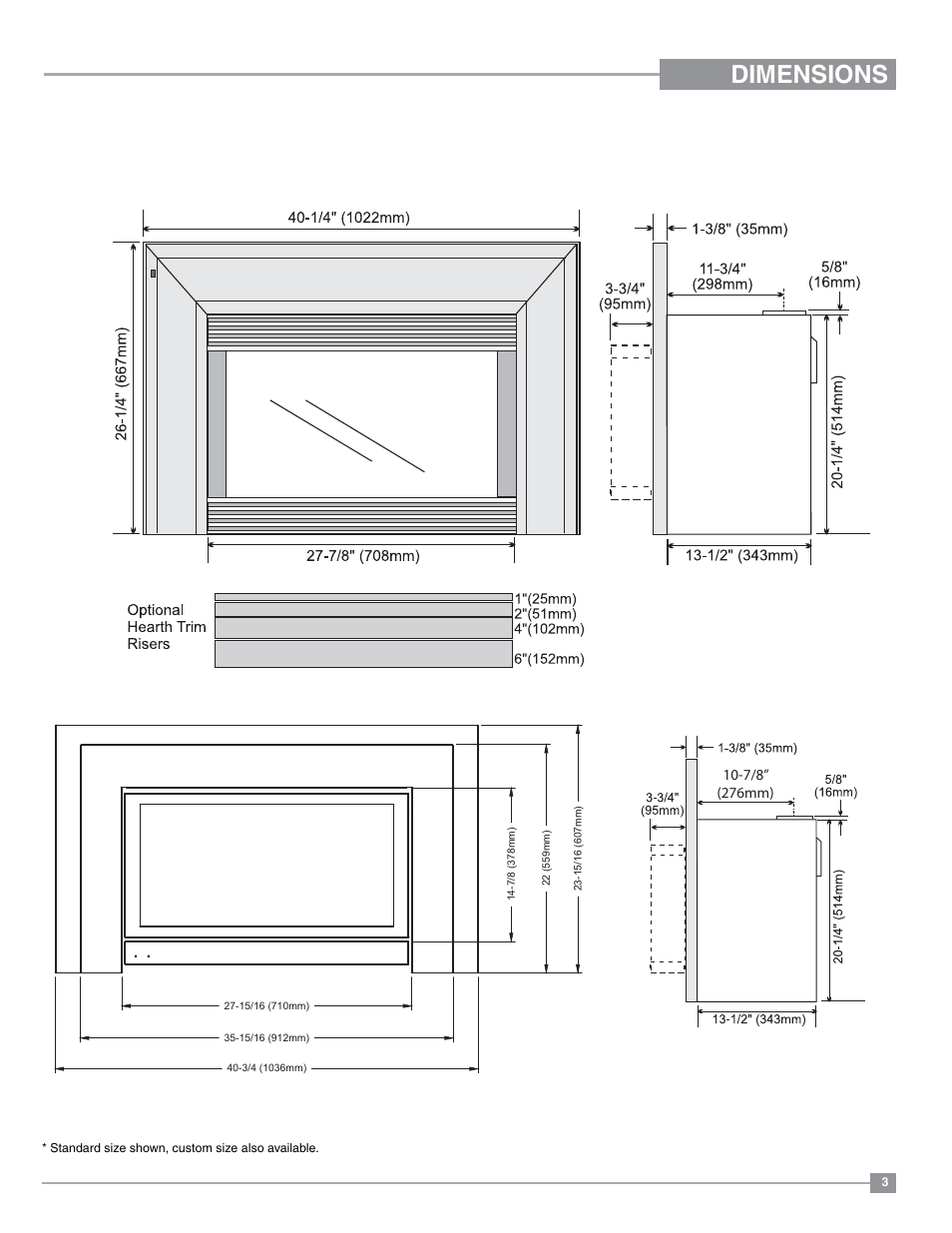 Dimensions | Regency Excalibur EX-U31 Medium Gas Insert User Manual | Page 3 / 36