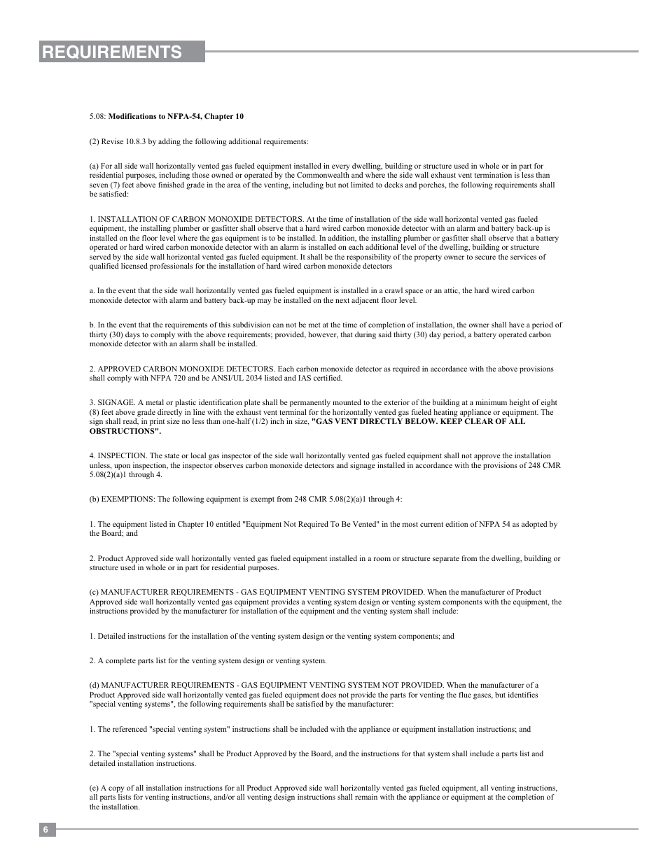 Requirements, Ma code - co detector | Regency Excalibur EX-U31 Medium Gas Insert User Manual | Page 6 / 36