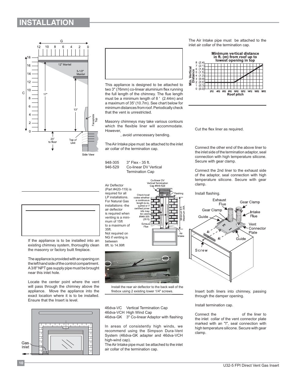 Installation, Venting, Gas connection | Flue liner installation | Regency Energy U32 Medium Gas Insert User Manual | Page 10 / 44