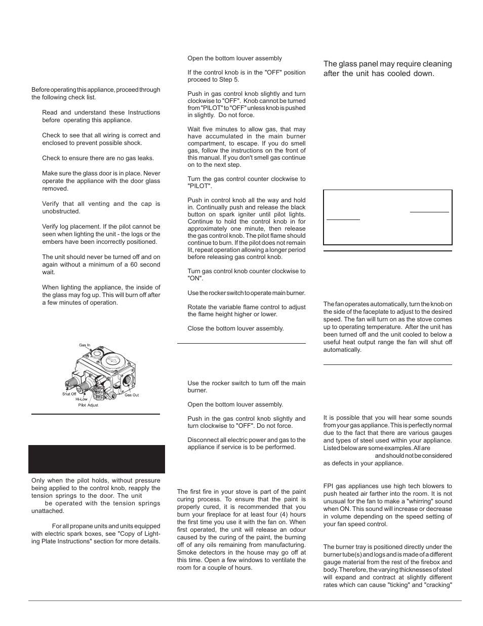 Automatic convection fan operation, Normal operating sounds of gas appliances, Shutdown procedure | Operating instructions, Lighting procedure first fire | Regency Energy U32 Medium Gas Insert User Manual | Page 32 / 44