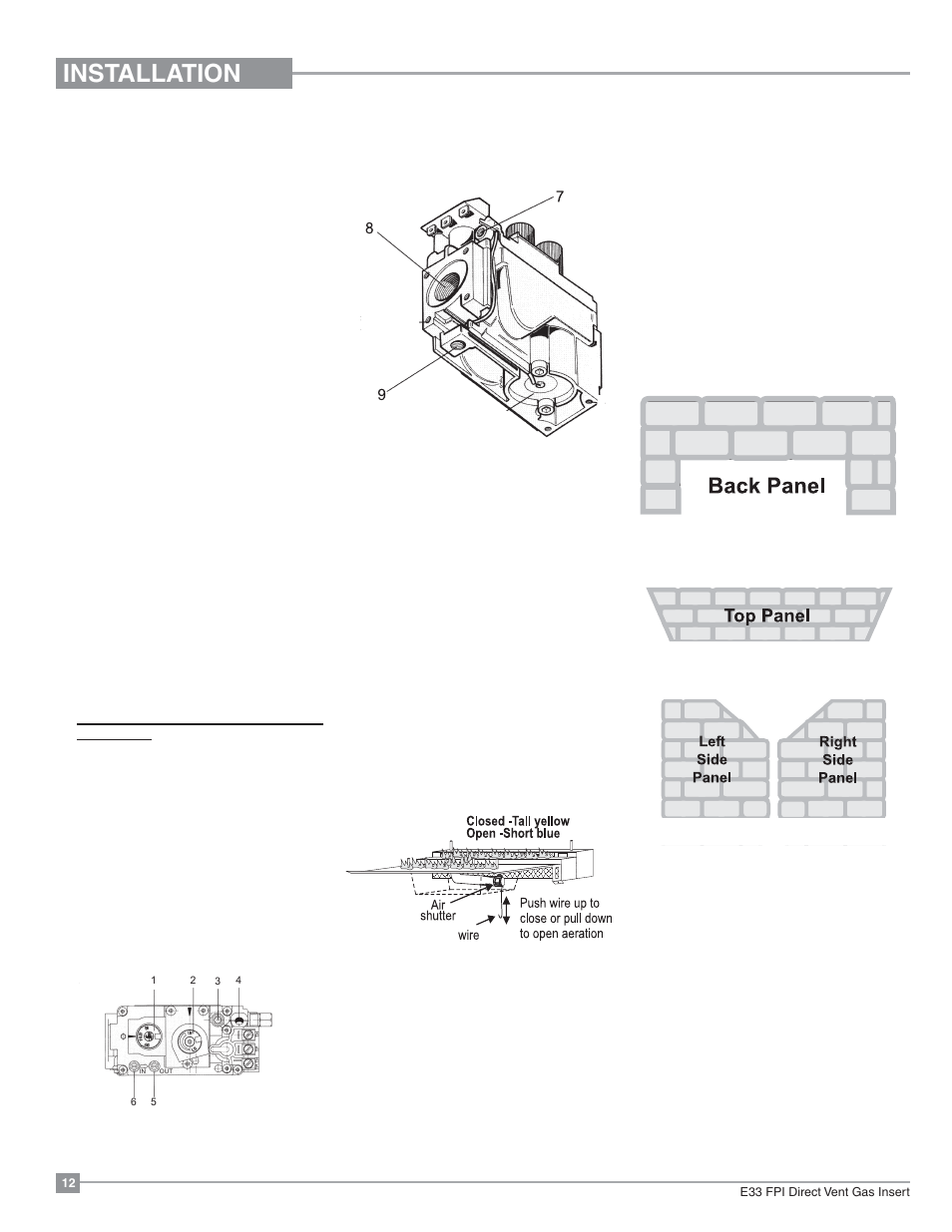 Installation, Optional brick panel, Gas pipe pressure testing | Regency Excalibur EX-E33 Large Gas Insert User Manual | Page 12 / 44