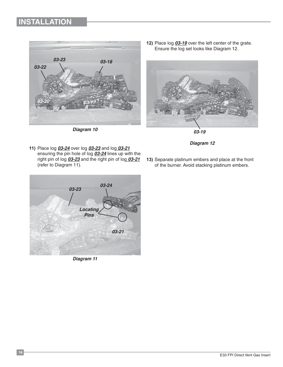 Installation | Regency Excalibur EX-E33 Large Gas Insert User Manual | Page 16 / 44