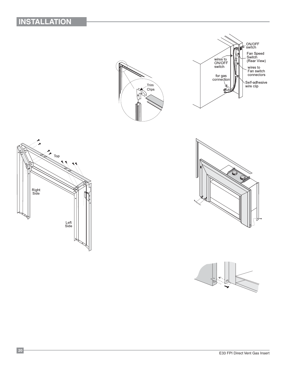 Installation, Faceplate & trim | Regency Excalibur EX-E33 Large Gas Insert User Manual | Page 20 / 44