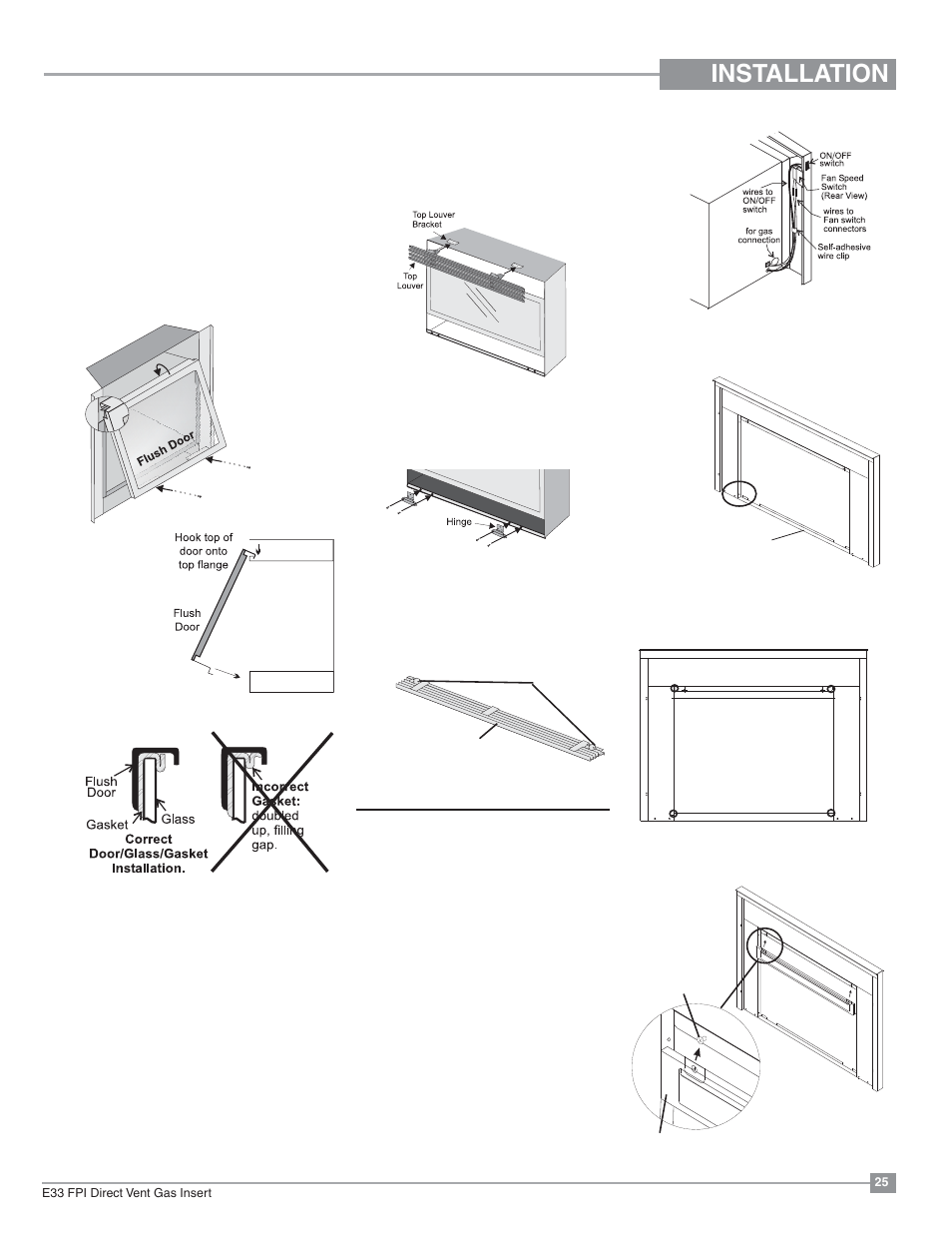 Installation, Standard flush door, Flush louvers | Full screen doors | Regency Excalibur EX-E33 Large Gas Insert User Manual | Page 25 / 44