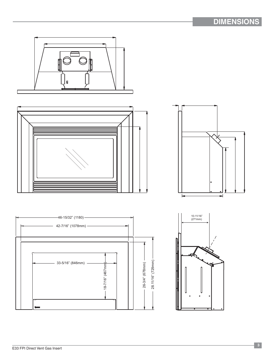 Dimensions | Regency Excalibur EX-E33 Large Gas Insert User Manual | Page 3 / 44