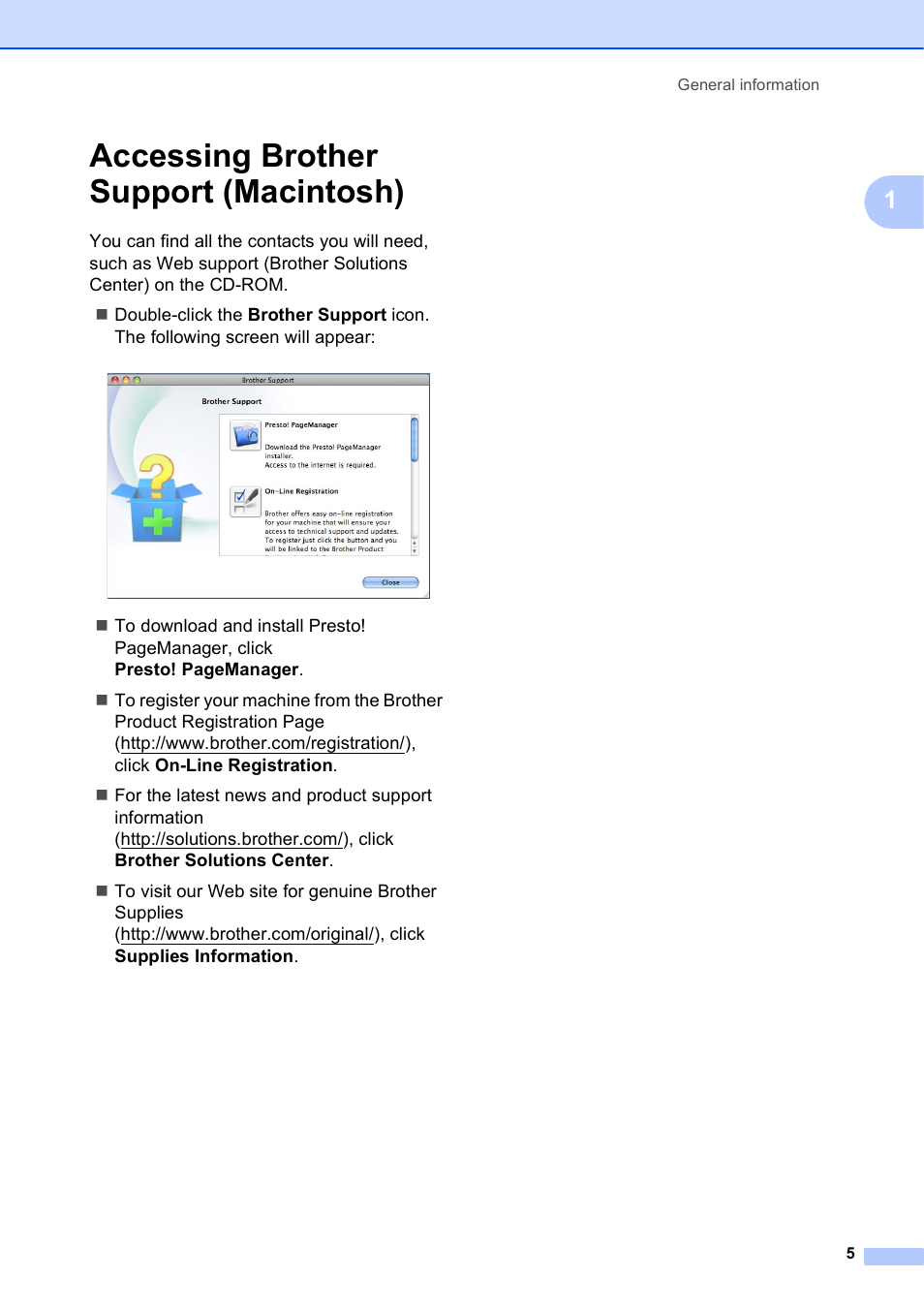 Accessing brother support (macintosh) | Brother Printer DCP-J140W User Manual | Page 15 / 76