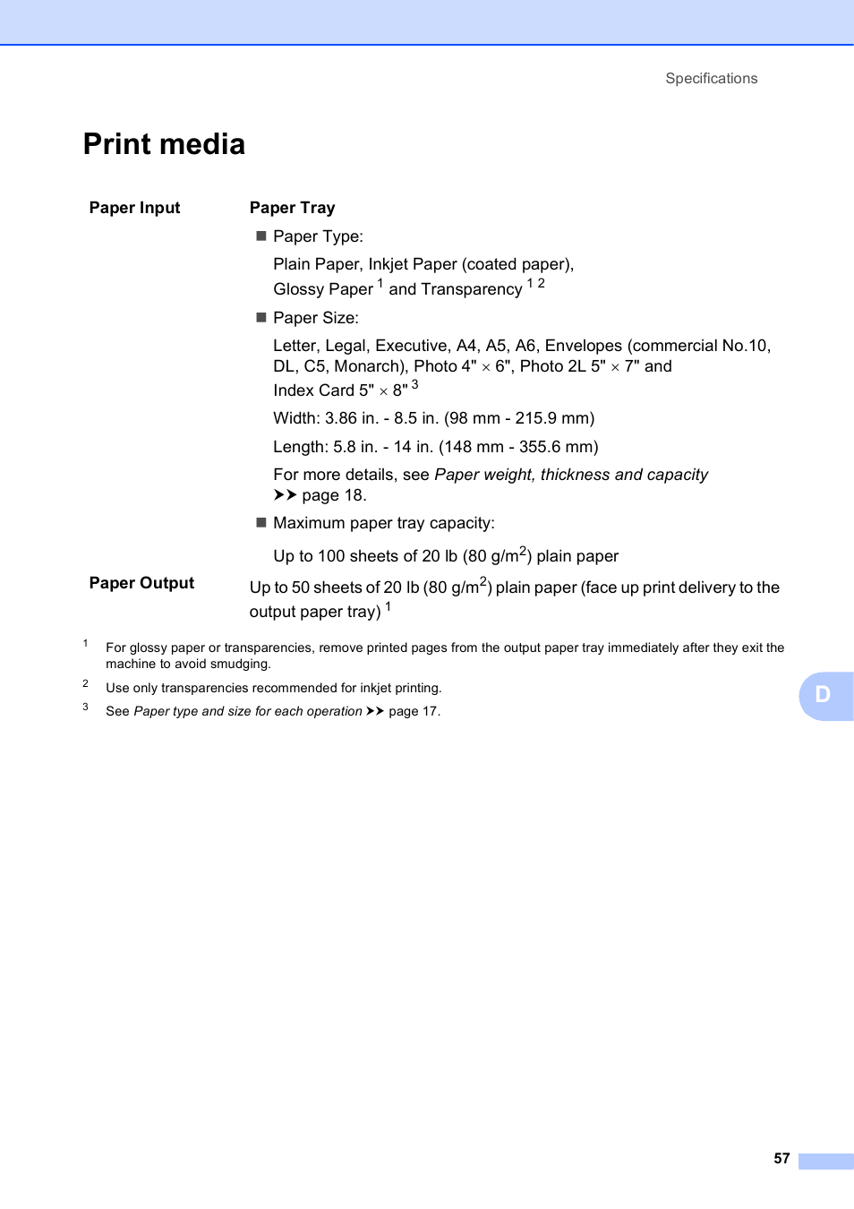 Print media | Brother Printer DCP-J140W User Manual | Page 67 / 76