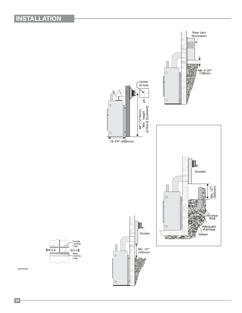 Installation, Horizontal terminations | Regency Excalibur P90 Medium Gas Fireplace User Manual | Page 26 / 56