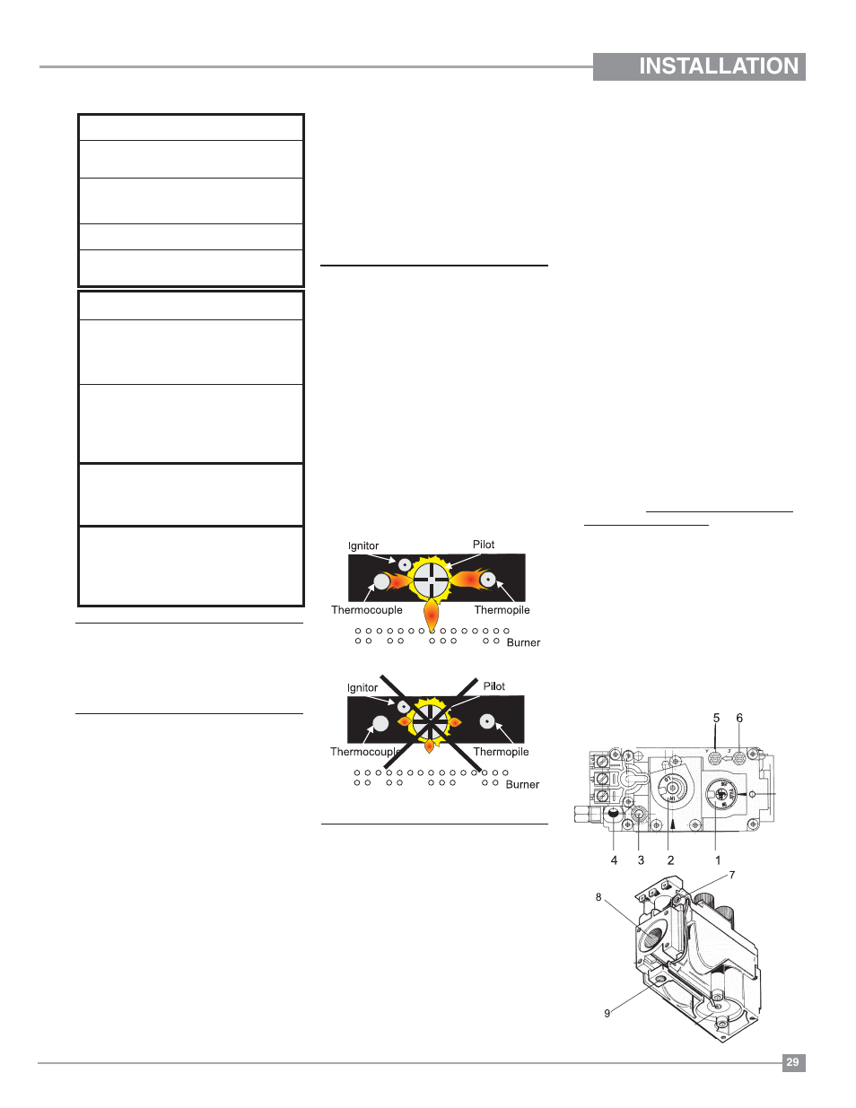 Installation, Gas pipe pressure testing, High elevation | Gas line installation, Pilot adjustment | Regency Excalibur P90 Medium Gas Fireplace User Manual | Page 29 / 56