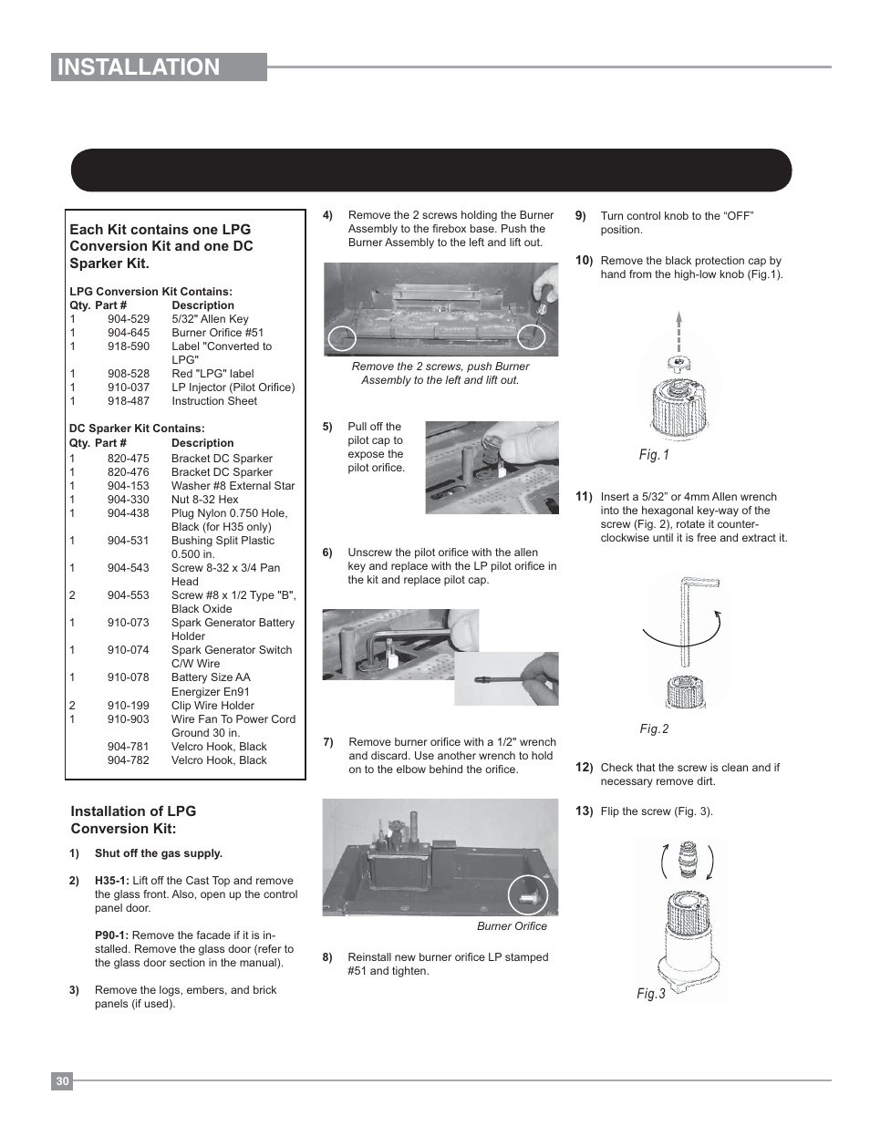 Installation, Fig. 1 | Regency Excalibur P90 Medium Gas Fireplace User Manual | Page 30 / 56