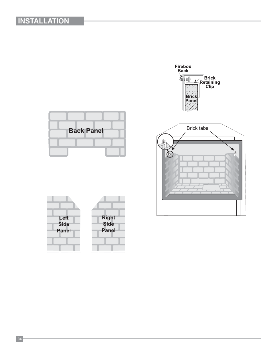 Installation, Optional brick panels | Regency Excalibur P90 Medium Gas Fireplace User Manual | Page 34 / 56
