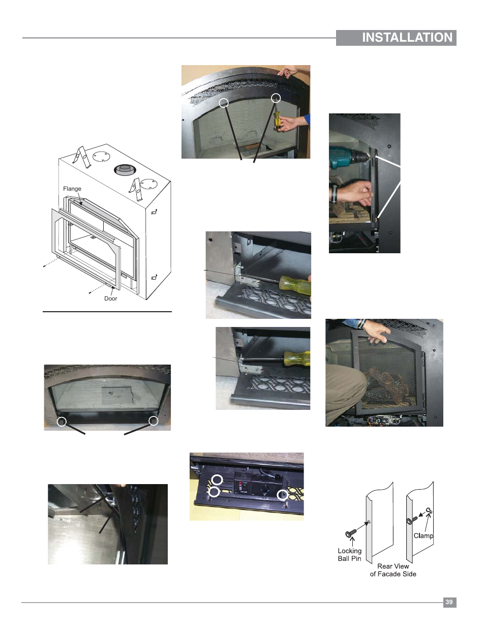 Installation, Optional screen door, Glass door installation | Arch surround | Regency Excalibur P90 Medium Gas Fireplace User Manual | Page 39 / 56