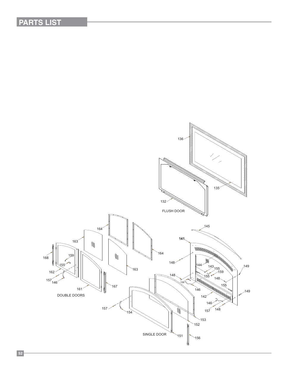 Parts list, Flush front accessories | Regency Excalibur P90 Medium Gas Fireplace User Manual | Page 52 / 56