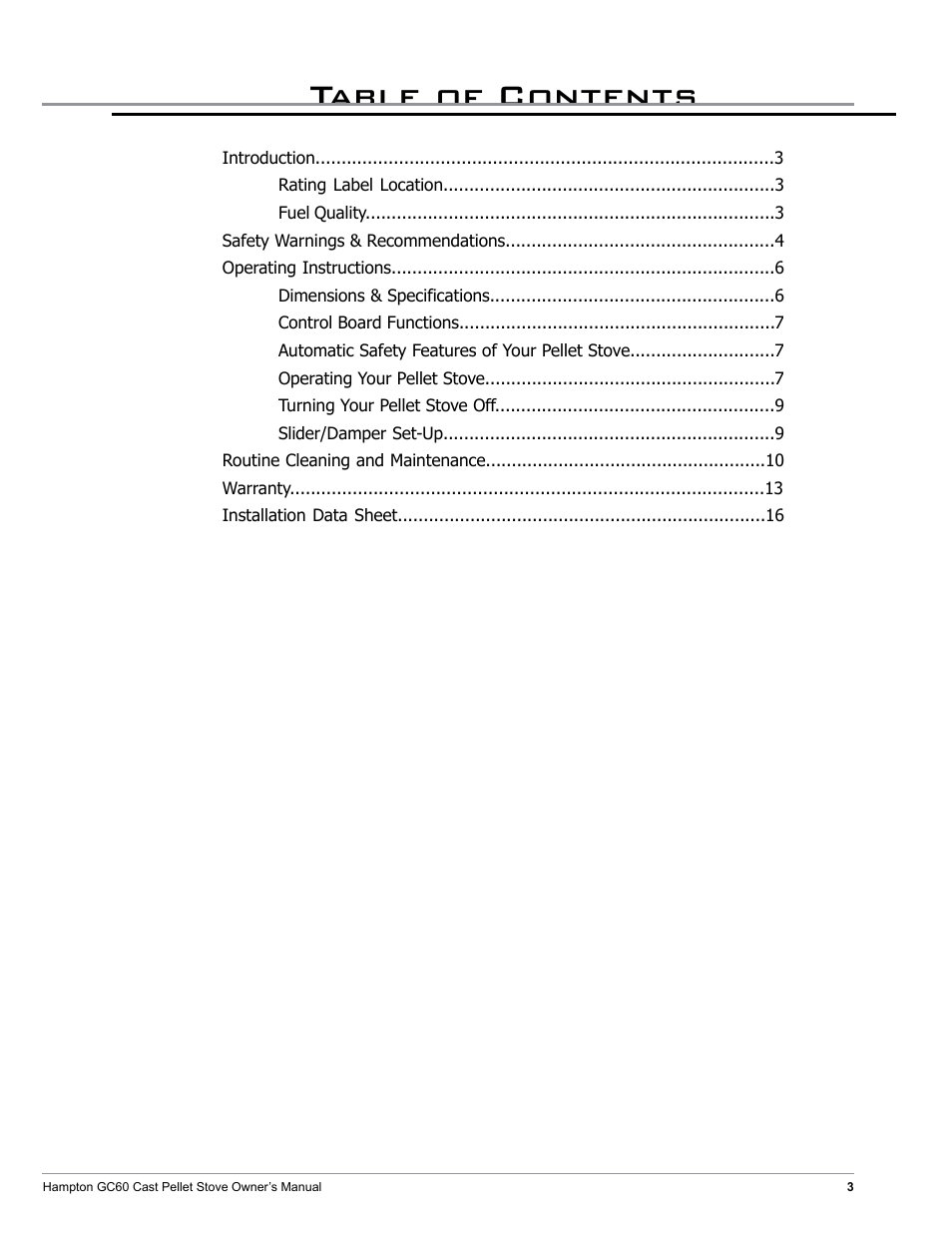 Regency Hampton GC60 Large Pellet Stove OWNER'S MANUAL User Manual | Page 3 / 18