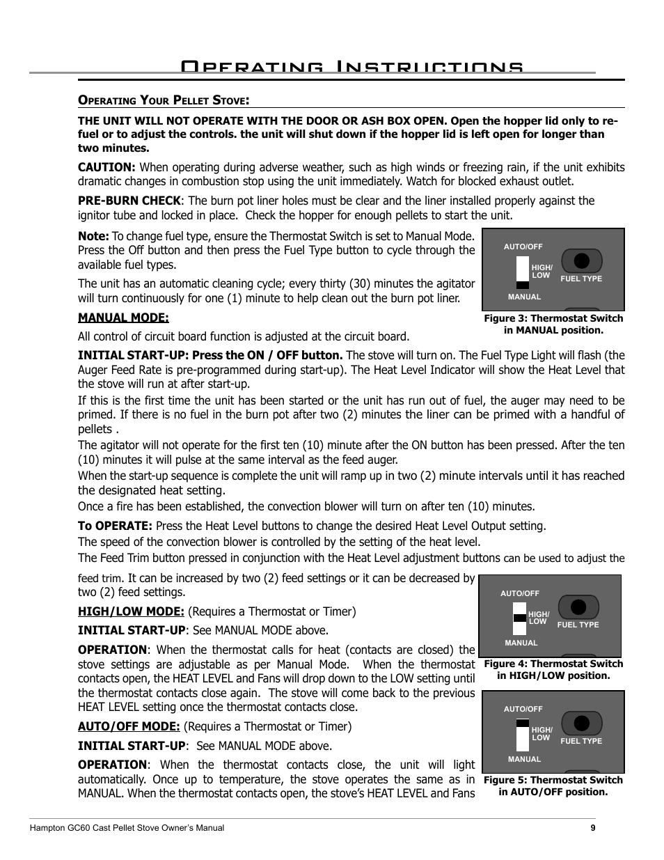 Operating instructions, Sticker front sticker back | Regency Hampton GC60 Large Pellet Stove OWNER'S MANUAL User Manual | Page 9 / 18
