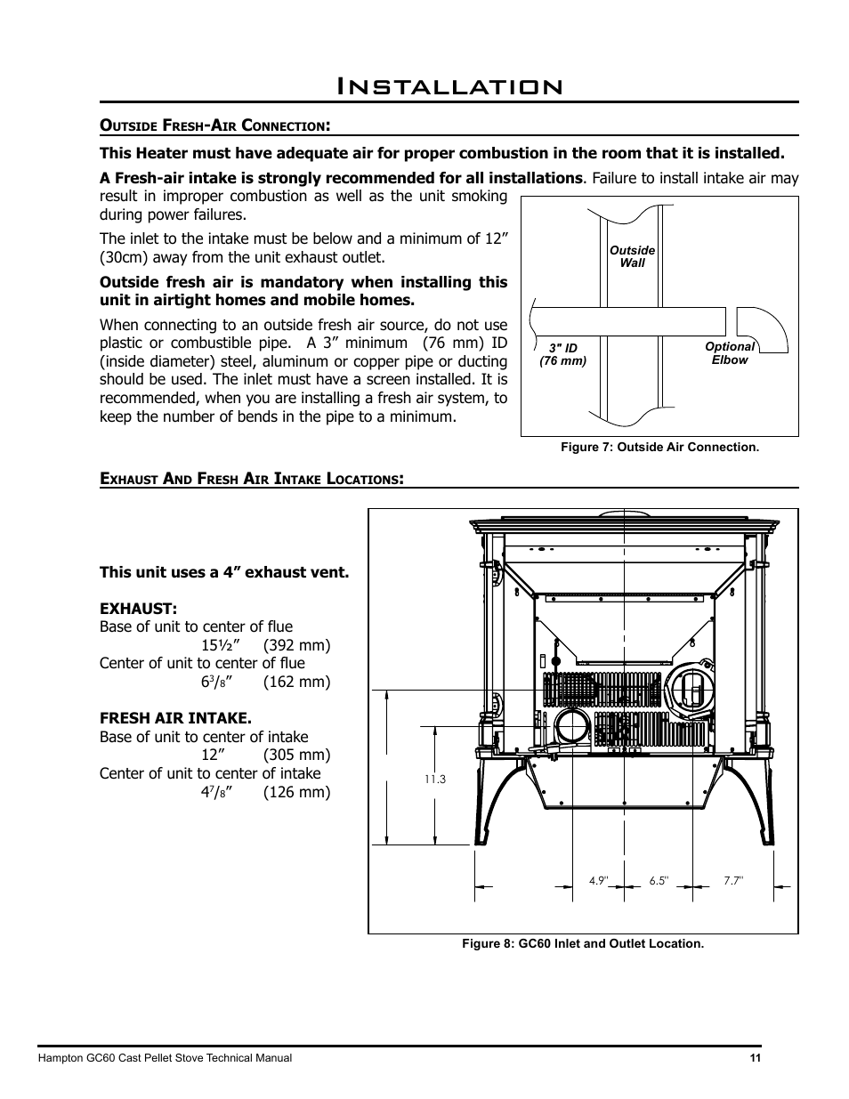 Installation | Regency Hampton GC60 Large Pellet Stove TECHNICAL MANUAL User Manual | Page 11 / 32