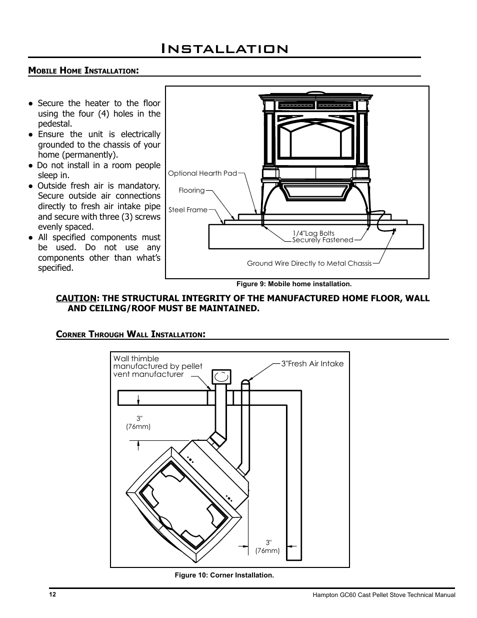 Installation | Regency Hampton GC60 Large Pellet Stove TECHNICAL MANUAL User Manual | Page 12 / 32