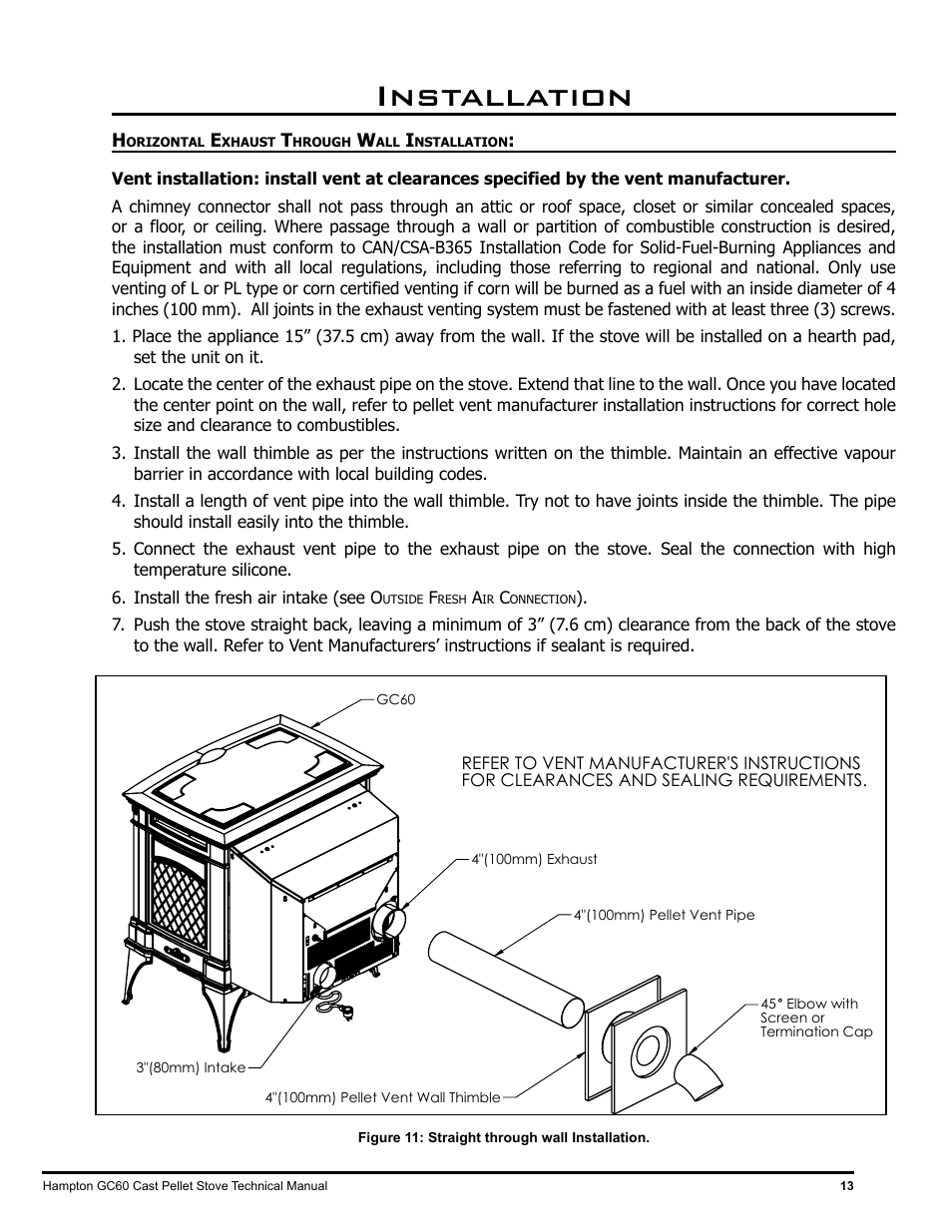 Installation | Regency Hampton GC60 Large Pellet Stove TECHNICAL MANUAL User Manual | Page 13 / 32